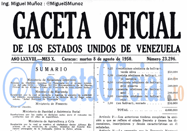 Gaceta Oficial 23296 del 8 Agosto 1950