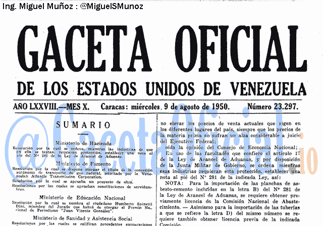 Gaceta Oficial 23297 del 9 Agosto 1950