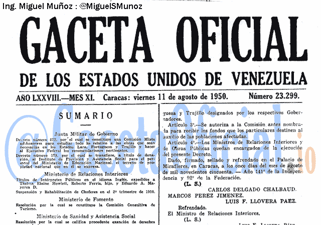 Gaceta Oficial 23299 del 11 Agosto 1950