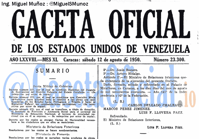 Gaceta Oficial 23300 del 12 Agosto 1950
