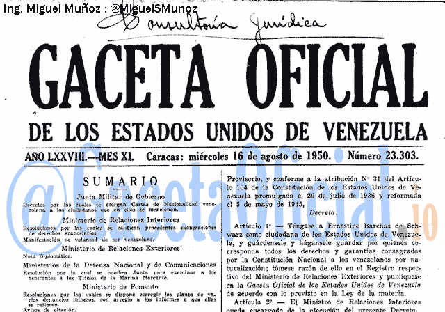 Gaceta Oficial 23303 del 16 Agosto 1950