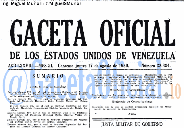 Gaceta Oficial 23304 del 17 Agosto 1950