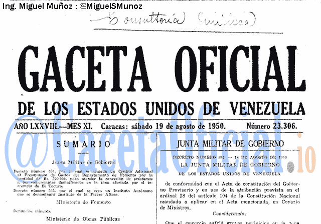 Gaceta Oficial 23306 del 19 Agosto 1950