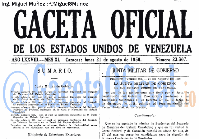 Gaceta Oficial 23307 del 21 Agosto 1950