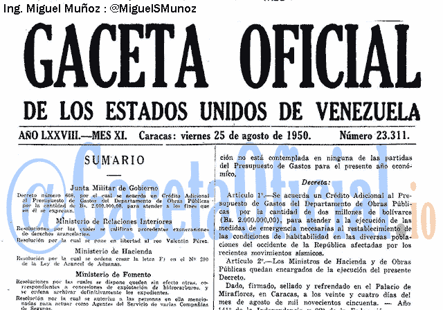 Gaceta Oficial 23311 del 25 Agosto 1950