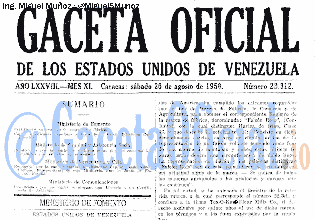 Gaceta Oficial 23312 del 26 Agosto 1950