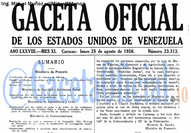 Gaceta Oficial 23313 del 28 Agosto 1950