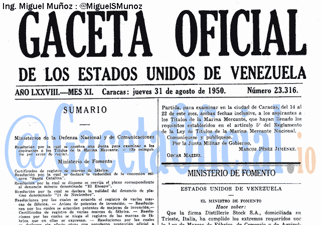 Gaceta Oficial 23316 del 31 Agosto 1950