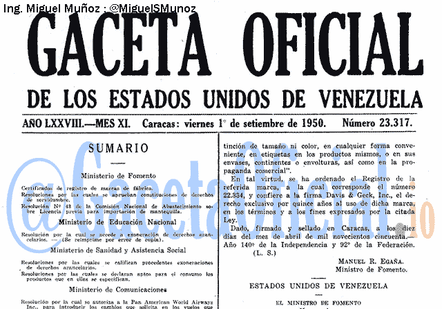 Gaceta Oficial 23317 del 1 Septiembre 1950