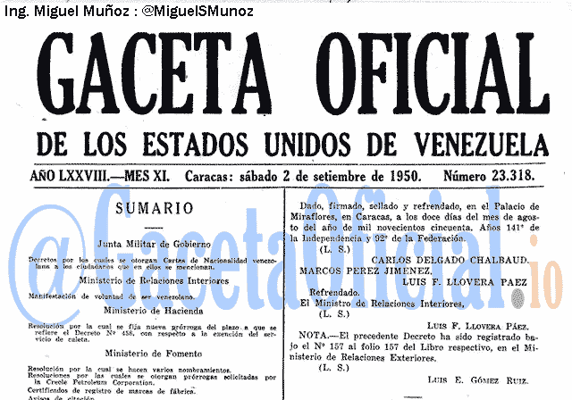 Gaceta Oficial 23318 del 2 Septiembre 1950