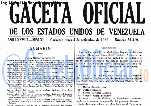 Gaceta Oficial 23319 del 4 Septiembre 1950