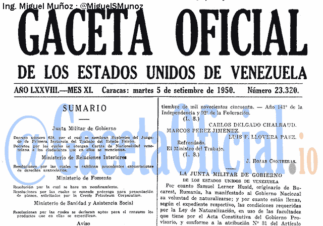 Gaceta Oficial 23320 del 5 Septiembre 1950