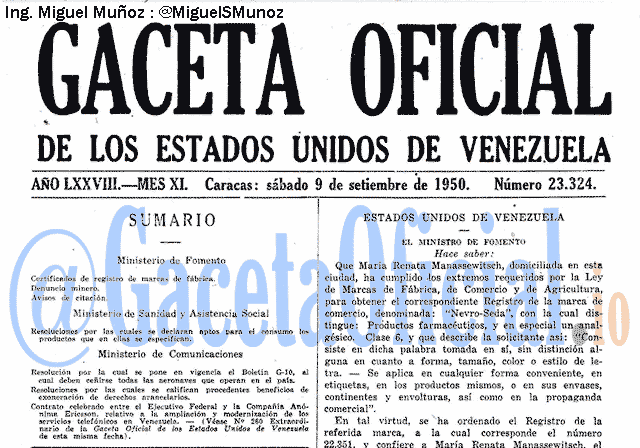 Gaceta Oficial 23324 del 9 Septiembre 1950