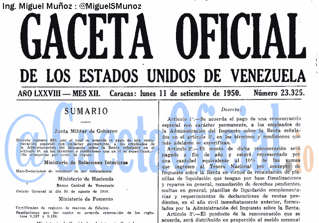 Gaceta Oficial 23325 del 11 Septiembre 1950