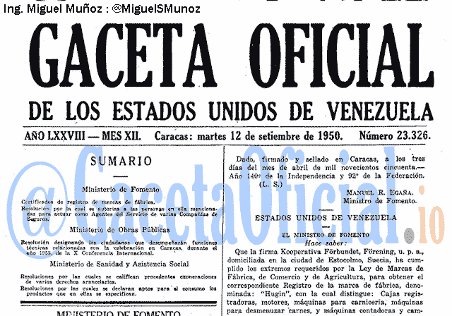 Gaceta Oficial 23326 del 12 Septiembre 1950