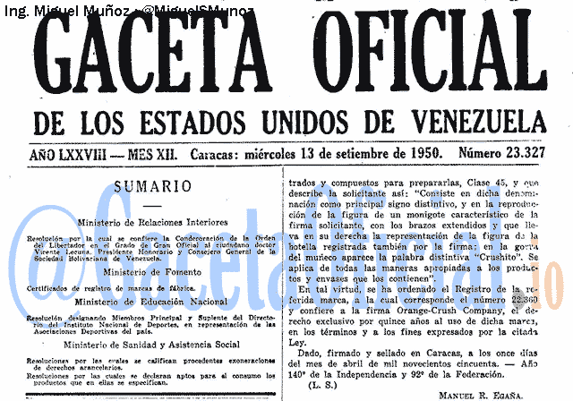 Gaceta Oficial 23327 del 13 Septiembre 1950