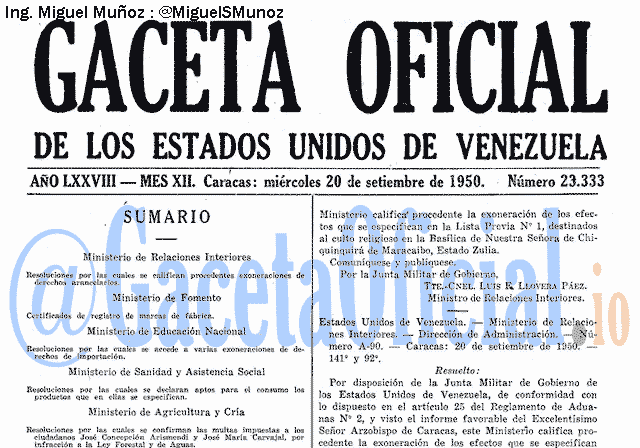 Gaceta Oficial 23333 del 20 Septiembre 1950