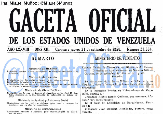 Gaceta Oficial 23334 del 21 Septiembre 1950