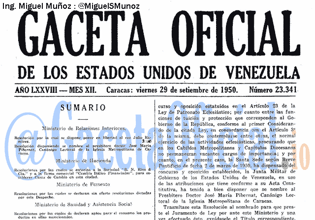 Gaceta Oficial 23341 del 29 Septiembre 1950