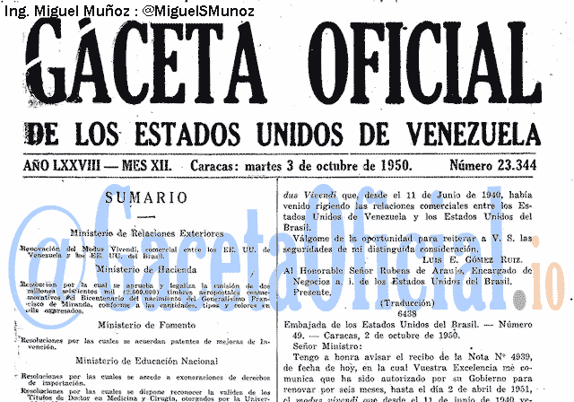 Gaceta Oficial 23344 del 3 Octubre 1950