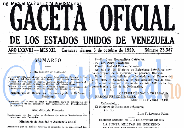 Gaceta Oficial 23347 del 6 Octubre 1950