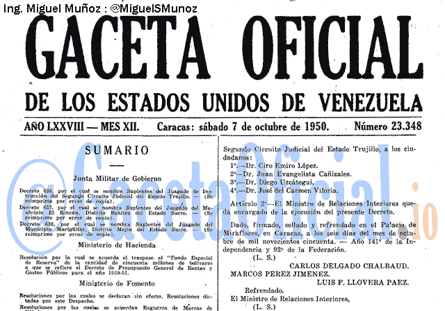 Gaceta Oficial 23348 del 7 Octubre 1950