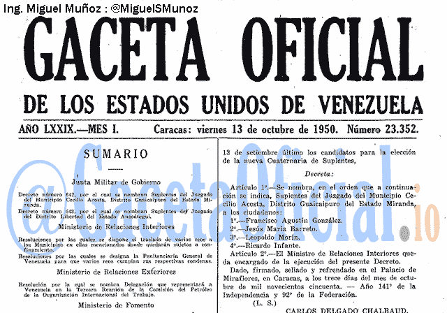 Gaceta Oficial 23352 del 13 Octubre 1950