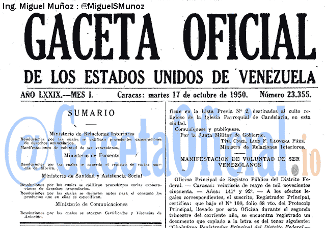 Gaceta Oficial 23355 del 17 Octubre 1950