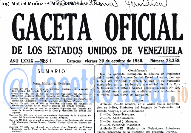 Gaceta Oficial 23358 del 20 Octubre 1950