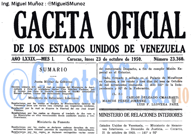 Gaceta Oficial 23360 del 23 Octubre 1950