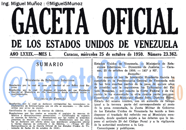 Gaceta Oficial 23362 del 25 Octubre 1950