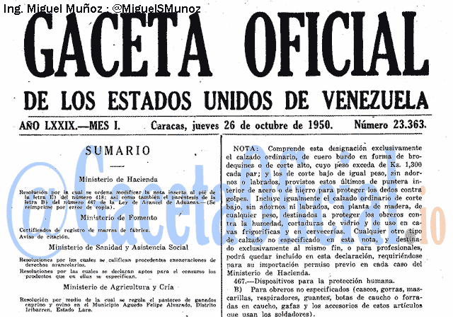 Gaceta Oficial 23363 del 26 Octubre 1950