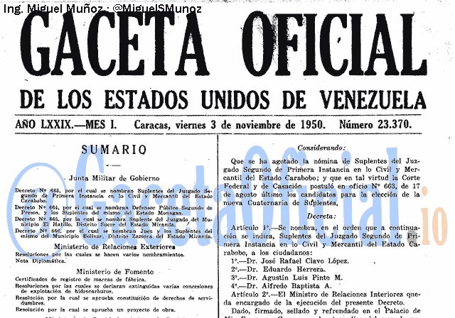 Gaceta Oficial 23370 del 3 Noviembre 1950