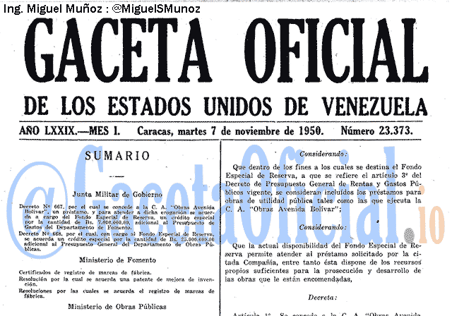 Gaceta Oficial 23373 del 7 Noviembre 1950