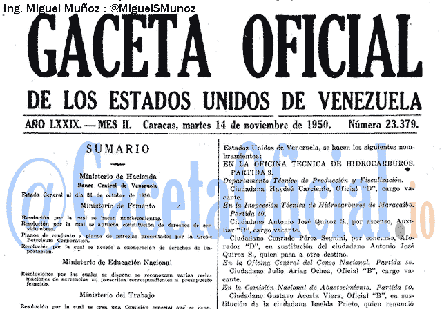 Gaceta Oficial 23379 del 14 Noviembre 1950