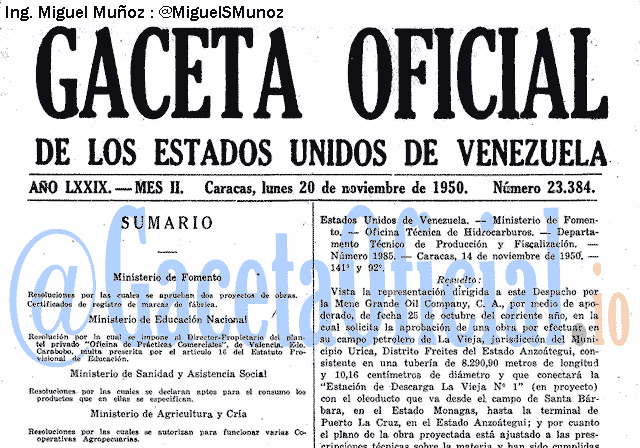 Gaceta Oficial 23384 del 20 Noviembre 1950