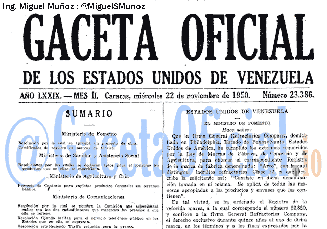 Gaceta Oficial 23386 del 22 Noviembre 1950
