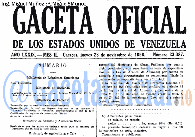 Gaceta Oficial 23387 del 23 Noviembre 1950