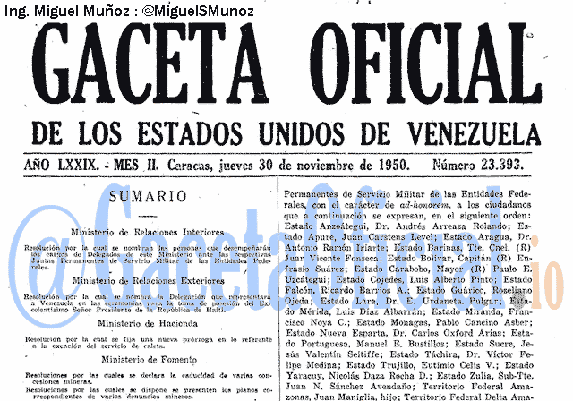 Gaceta Oficial 23393 del 30 Noviembre 1950
