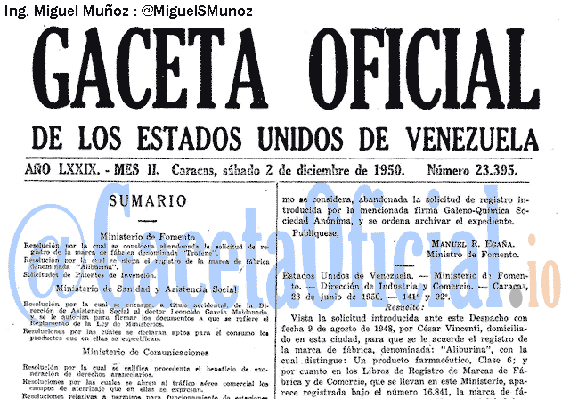 Gaceta Oficial 23395 del 2 Diciembre 1950