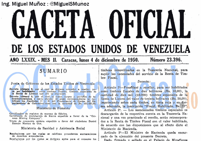 Gaceta Oficial 23396 del 4 Diciembre 1950