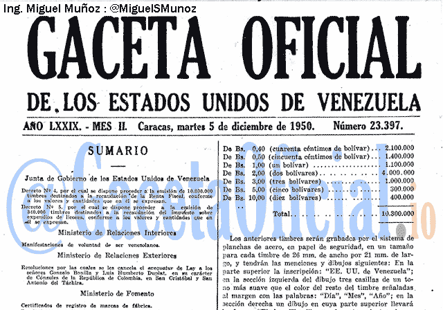 Gaceta Oficial 23397 del 5 Diciembre 1950