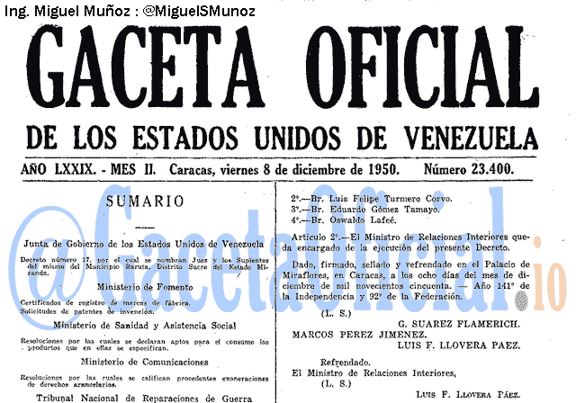 Gaceta Oficial 23400 del 8 Diciembre 1950