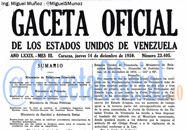 Gaceta Oficial 23405 del 14 Diciembre 1950