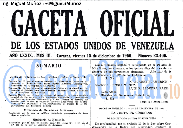Gaceta Oficial 23406 del 15 Diciembre 1950