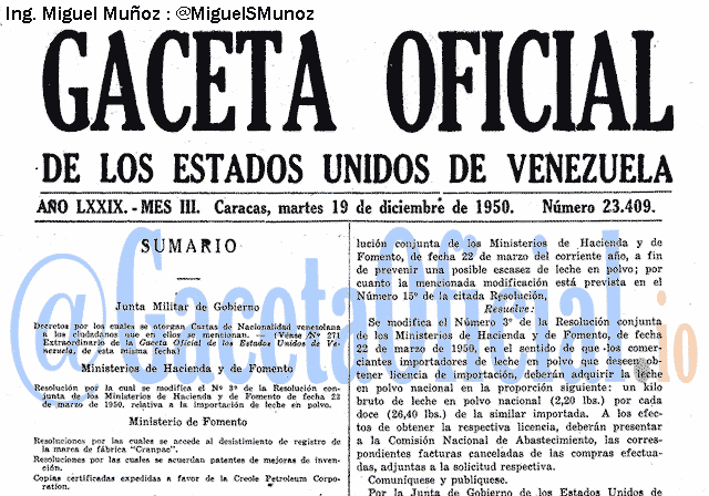 Gaceta Oficial 23409 del 19 Diciembre 1950