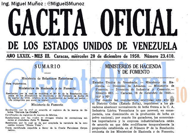 Gaceta Oficial 23410 del 20 Diciembre 1950