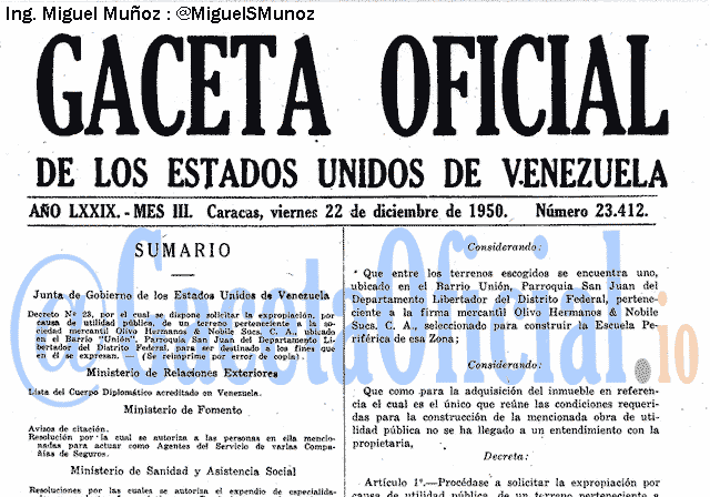 Gaceta Oficial 23412 del 22 Diciembre 1950