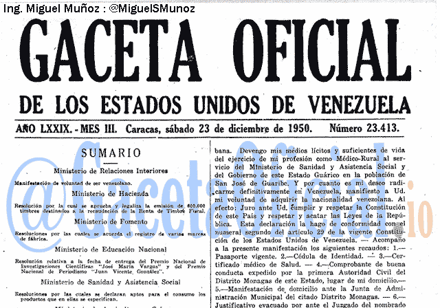 Gaceta Oficial 23413 del 23 Diciembre 1950