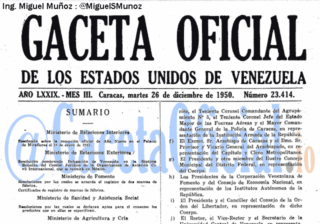 Gaceta Oficial 23414 del 26 Diciembre 1950